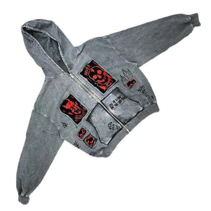 European and American street Y2K devil print fashion trend Harajuku heavyweight men's and women's loose hooded hoodie Y2K EMO