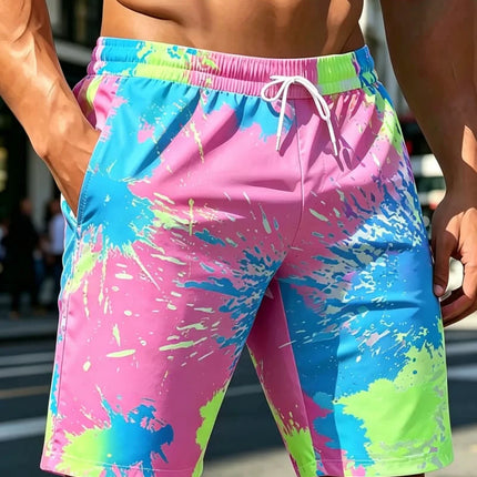 Men's street art printed beach shorts with eye-catching graffiti elements, for beach parties, swimming pools, and street wear