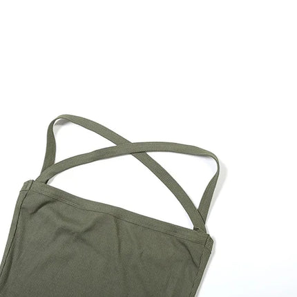 Green Thread Casual Tank Tops Woman Low-Neck Cross Strap Sleeveless Backless Crop Top Hot Girls High Street Classic Slim Fit Top