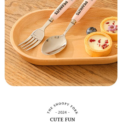 Genuine 2Pcs Cute Cartoon Snoopy Stainless Steel Spoon Ceramic Handle Spoon Fork Children's Tableware