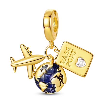 925 Sterling Silver Travel Passport Trunk Charms Fit Original Bracelet Diy Airplane Earth Beads for Jewelry Making Gift