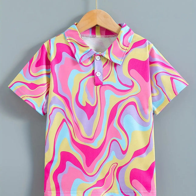 Creative Cartoon Motifs Print Boy's Polo Shirts Kids Casual Short Sleeve Lapel Breathable Children's Summer Outdoor Daily Tops