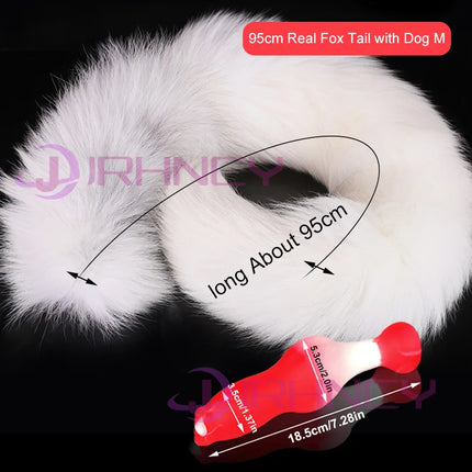Dog Dildo With 35/65/95cm Fox Tail Silicone Butt Plug Cosplay Adult Sex Games Long Anal Plug Tail Animal Dildos for Women Penis