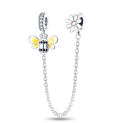 Sparkling Clear Silver Safety Chain 925 Sterling Silver Safety Chain Charm Beads Fit Original Bangle Bracelet DIY Jewelry