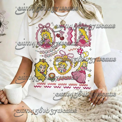 Mario Princess Peach Girly Tee 2026 Short Sleeve Men's T-Shirt Summer Top Gift for Boyfriend Family Matching