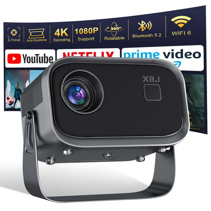XBJ Smart Home theater projectors with WiFi 6 & BT Auto Vertical Keystone Portable 4k Projector for Home Office Outdoor