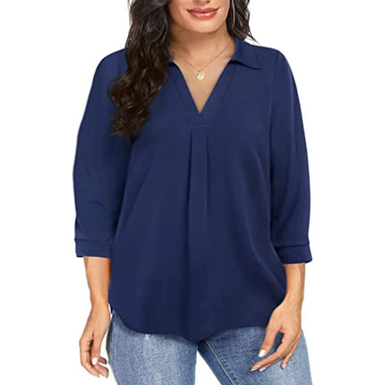 Ladies V-Neck Blouses Shirt Tops Summer Loose Casual Female Women Solid Long Sleeve Blouse Shirts Fashion Pullover Plus Size 5XL