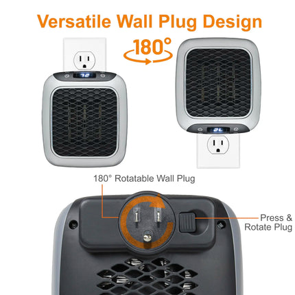 Portable Electric Heater Wall Outlet Small Space Heater with Adjustable Thermostat, Programmable 12-Hour Timer, Auto Shut Off