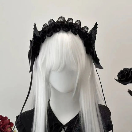 Harajuku Y2K Spicy Girl Lace Bow Headband Lolita Hair Accessory Japanese Dark Gothic JK Subculture Headwear Cosplay Headdress