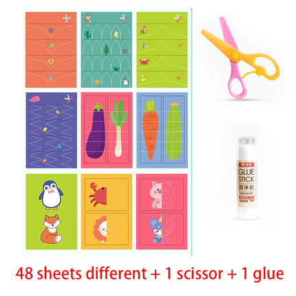 49-91pcs Learn Scissor Skills Cut Paper Craft Toys Safety Scissors Preschool Cutting Practice Activity Book Toddlers Kids Gifts