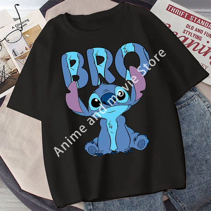 Stitch Disney Boys Girls Cartoon T-Shirt Child Cute Tops Parent-child Clothing Tee Family Summer Clothes Anime Birthday Gifts