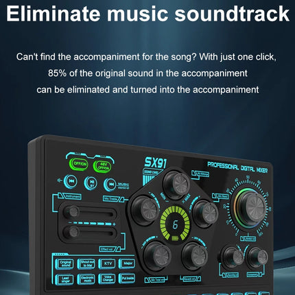 SX91 48V Audio Mixer with Voice changer,Podcast Mixer,Sound Card for Phone Gaming Karaoke Studio Live Streaming Podcast