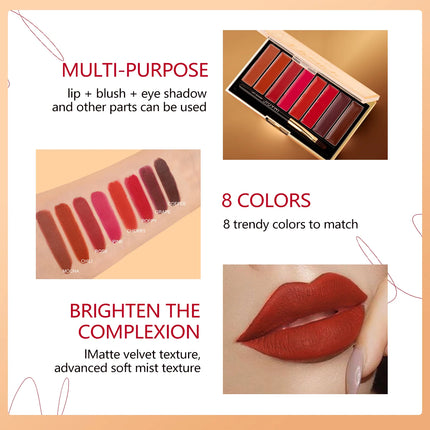 IMAGIC 8-Color Lipstick Palette Set Moisturizer Matte DIY Lipsticks Velvet Long Lasting Waterproof Lipgloss Pigments Lips Makeup