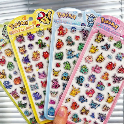 Kawaii Pokemon Crystal Pixel Stickers Toys Anime Pikachu Bulbasaur 3D Waterproof Sticker For Suitcase Guitar Phone Decor Decals