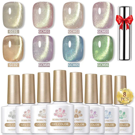 BORN PRETTY Cat Magnetic Moonlight Gel Nail Polish Set 10ml Sparking White Silver Water-light Soak Off UV Gel Nail Art Manicure