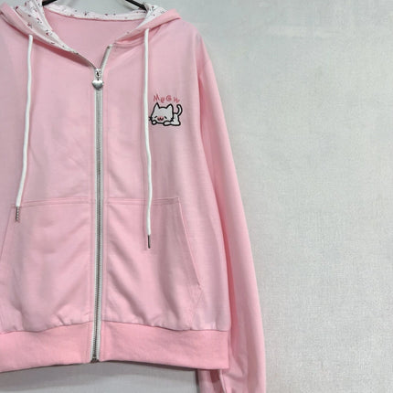 Women Pink Cutecore Hoodie Jacket Y2K Fashion Harajuku Cat Zip Up Long Sleeve Oversized Hooded Sweatshirt Cute Coat Clothes