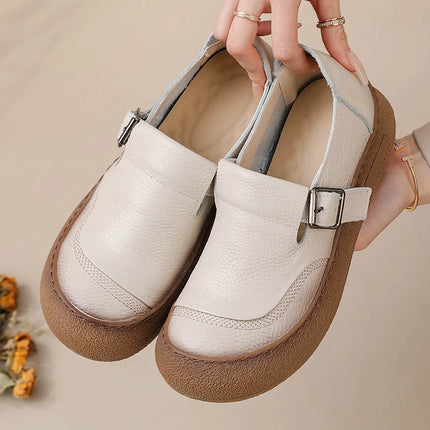 New Real Leather Perforated Ballet Flats Women's Massage Insole Slip On Moccasins Woman Hollow Loafer Casual Daily Shopping Shoe