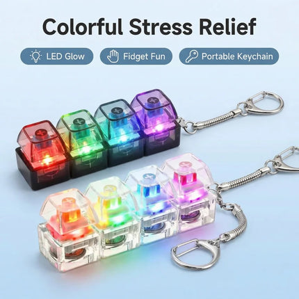 Mechanical Keyboard Keychain LED Light Up Fidget Toy 4 Switches Clicky Sound Stress Relief Keyring Cool Gamer Gift ForBoysGirls