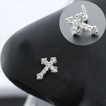 20G Surgical Steel Nose Rings for women Cross Nose Piercing Jewelry Body Jewelry Shiny CZ Cross Dangle L Shape Nose Studs
