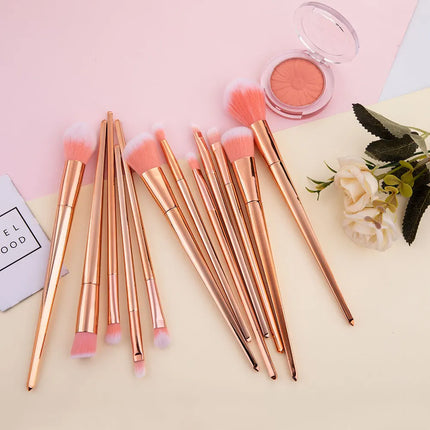 12-Piece Rose-Gold Makeup Brush Set, Professional Blush/Eye Shadow/Highlighter Brushes - Detail Eyebrow & Face Beauty Tools