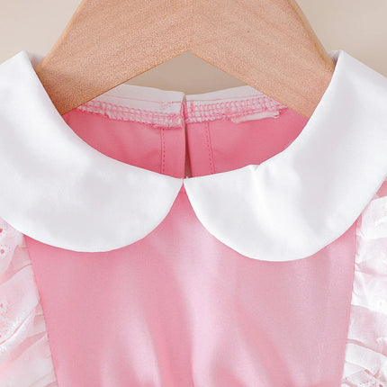 2025 Summer New Bow Solid Color Short-Sleeved Cute and Sweet Jumpsuit