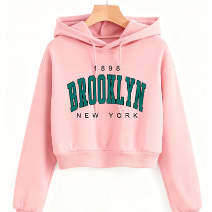 1898 BROOKLYN NEW YORK Sweatshirt Autumn Winter Cropped Sweatshirt Crop Top Hoodie Y2k Sweatshirts Gothic Casual Style Clothes