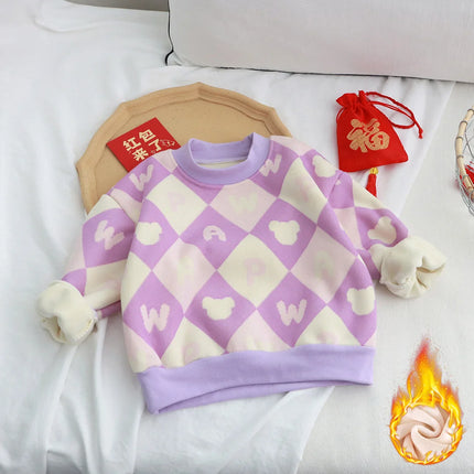New Velvet Thickened Christmas T-shirt Children's Printing Sweatshirt Casual Children's Clothing For Winter New Year Gift
