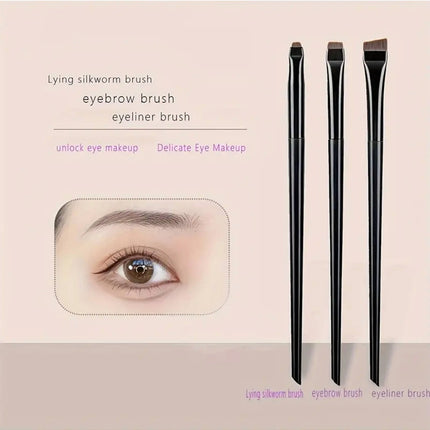 3Pcs Angled Eyeliner Brush Set - Micro-Fine Tip for Brows & Cut Crease, Vegan Professional Makeup Brushes (Studio Quality)