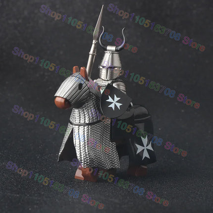 MOC Medieval Military Crusader Knight Building Blocks Castle Army Soldier Figure Horse Mount Shield Sword Accessories Bricks Toy