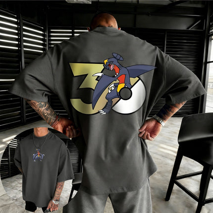 Pokemon  30th Anniversary Garchomp Printed T-shirt Summer Men's and Women's Loose Casual Hip Hop Trendy Short Sleeve Top