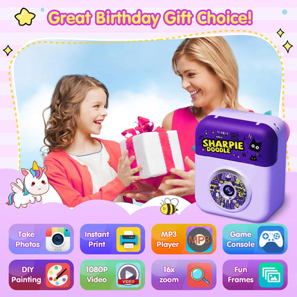 Instant Print Camera-Digital Camera with Game,Music Playback, Calendar & CalculatorFunctions,Interactive Camera,ldeal asChristma