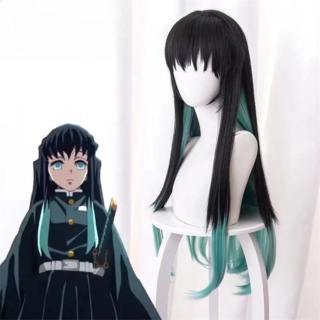 Anime Coser Heat Resistant Fiber High Quality Wig Party Demon Slayer Tokitou Muichirou Cosplay Wig Synthetic Long Straight Wig