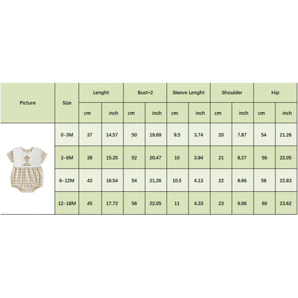 Baby Girls Boys Easter Romper Fashionable Rabbit Letter Embroidery Plaid Crew Neck Short Sleeve Jumpsuit