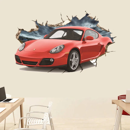 3D Supercar Vehicle Wall Stickers Wild jeep Broken Wall Poster Wall Art Car Decal Kids Room Decoration murals Boys Favors