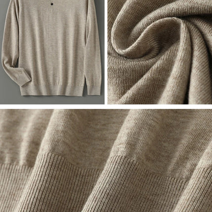 High quality worsted  spun collar wool sweater men's spring and autumn business polo sweater thin long sleeved knitted T-shirt