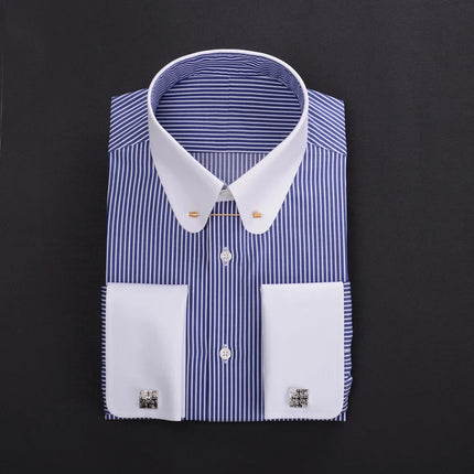 Men's Empire collar pinhole collar needle business shirt cotton retro round collar shirts for men