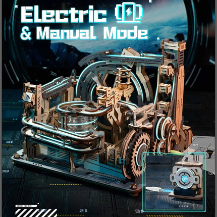 ROKR Electric Model Kits Marble Spaceport 3D Puzzles Brain Teaser Wooden Puzzles Building Toy Gifts for Men/Women/Teens