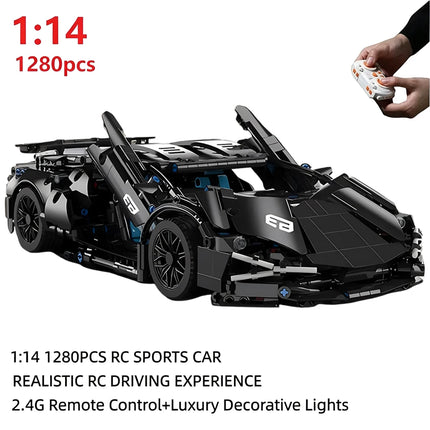 Motor Version 1:14 Scale RC Technic MOC Car,1280PCS DIY Bricks Remote Control Sports Car Building Construction Set