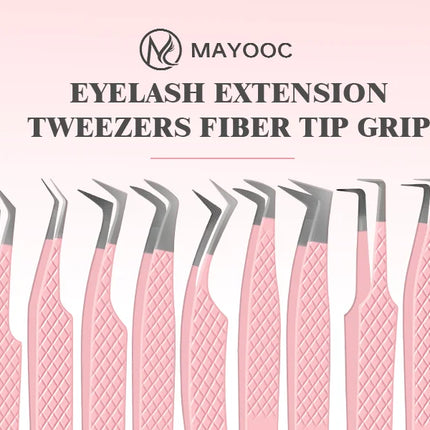 MAYOOC Eyelash Tweezers With Fiber Tips Stainless Steel High Precision Tweezer Volume Fans lash Tweezer Makeup Tools Custom Logo