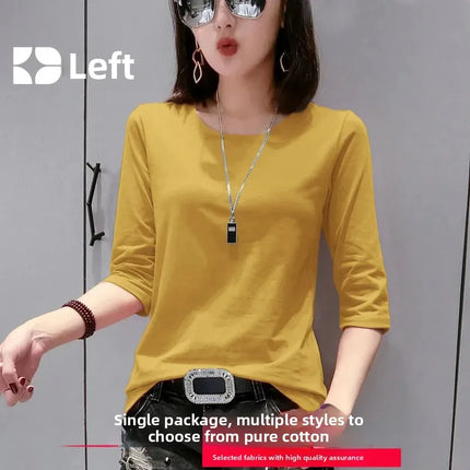 High-End Pure Cotton T-Shirt Women's Summer 3/4 Sleeve 2025 New Korean Style Fashionable Simple Slimming Top Body Shirt