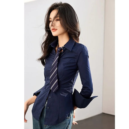 Women's Clothing Fashion Turn-down Collar Simple Comfortable Versatile Selling Shirts Long Sleeve Hot Selling Popularity Solid