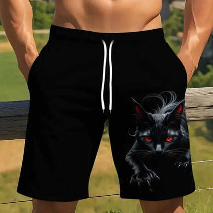 Funny Animal Cat 3D Print Men's Casual Shorts Breathable Drawstring Swim Trunks Cat Pattern Summer Sportwear Shorts Man Clothing