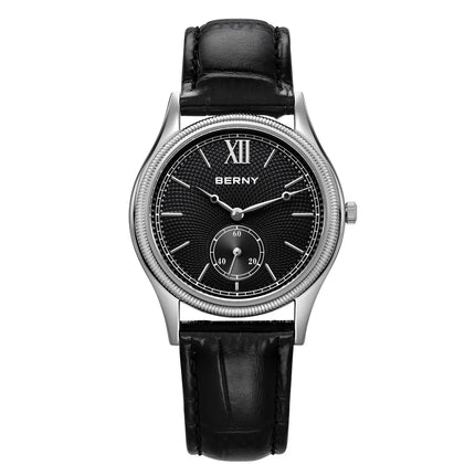 BERNY Men's Watches Slim Luxury Classic Stylish Dress Quartz Watch Fashion Elegance Leather Band Wristwatch