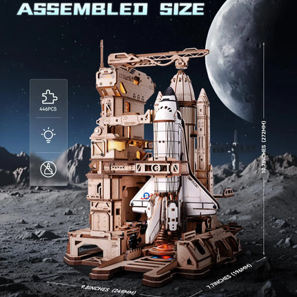 Robotime Space Shuttle 3D Wooden Puzzle Moving Rocket Launch Tower with Lights Mechanical Building STEM Project for Adult Teen