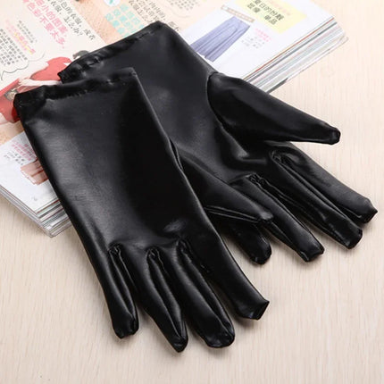 Imitation Leather Short Gloves Sexy Patent Leather Gloves for Women Lolita Dance Gloves Halloween Full Fingers Shiny Black Glove
