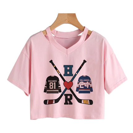 Hot Heated Rivalry Print Cropped T Shirt Women Sexy Graphic CropTops Gothic Vintage T-Shirt Fashion Y2k Streetwear Clothing