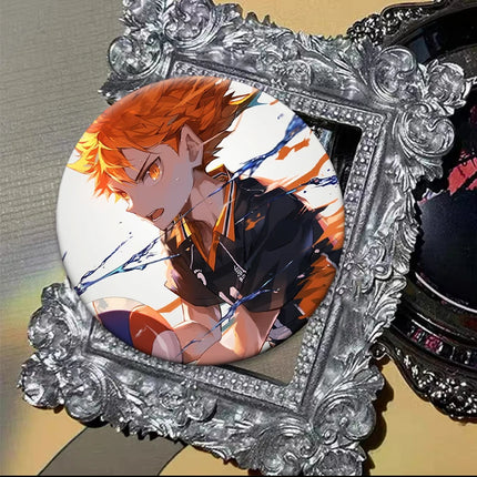 Round Snap-in Brooches Anime Haikyuu Lapel Pins Hinata Shoyo Tobio Kageyama Yu Nishinoya Cartoon Badge Backpack Accessories Gift