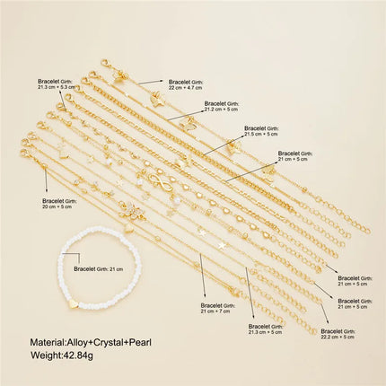 14 Pcs/Set Fashion Metal Butterfly Heart Pendant Anklets Set Bohemia Vintage Pearl Foot Bracelet Beach Woman Jewelry Gifts 2025
