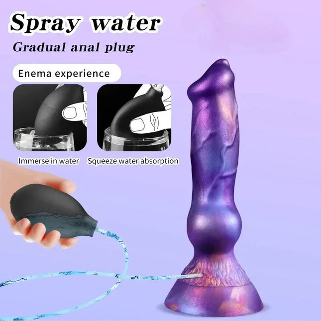 Realistic Dog Penis Squirting Dildo Anal Plug Knot Suction Cup Enema Ball Waterproof Silicone Fantasy Adult Toy for Men and Women