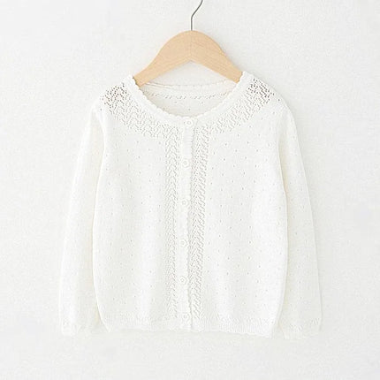 1-11yrs Cotton Girls Cardigan Outerwear Children Blue Coat White Shrug Sweater Kids Clothes For 2 3 4 5 6 10 11 Years Old 185032